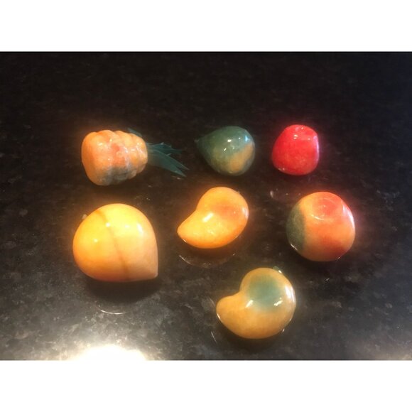 1960's Alabaster Stone Fruit Italian Carved Marble Mid Century Décor Set of 7 - Picture 2 of 10